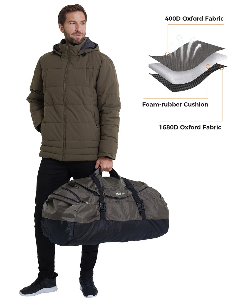 ubon حقيبة دفل كبيرة للرياضة والسفر من أوبون، حقيبة نهاية الأسبوع القابلة للتعبئة للرجال والنساء (رمادي، 65 لتر) - Image 5